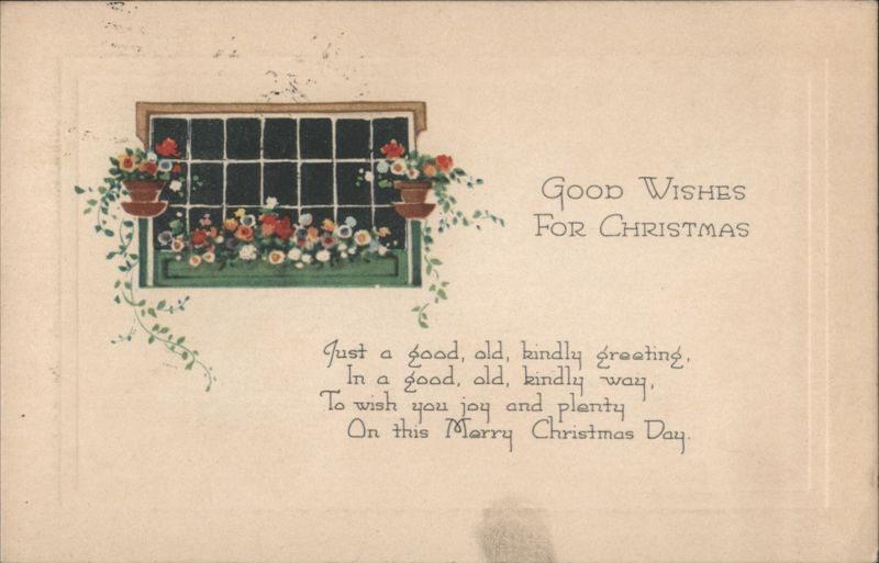 Christmas Good Wishes with Floral Window Box and Poem