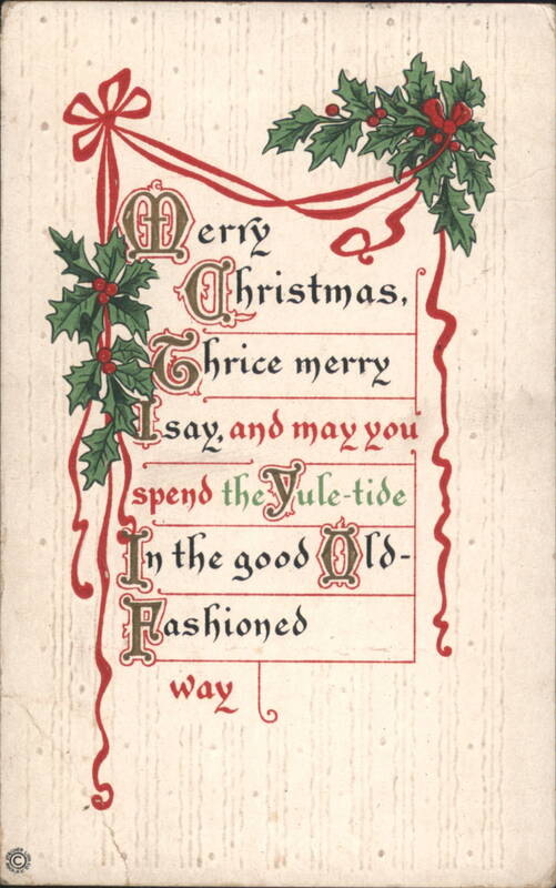 Old-Fashioned Christmas Greeting with Holly and Ribbon