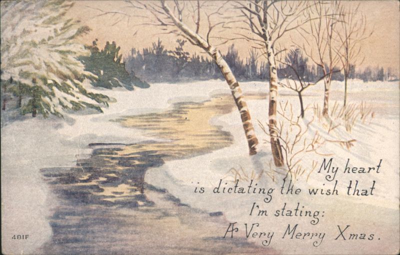 Snowy Winter Landscape with Stream and Merry Xmas Wish