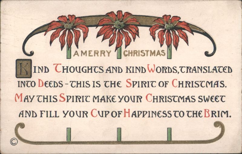 A Merry Christmas Kind Thoughts & Words, Art Nouveau Floral Border