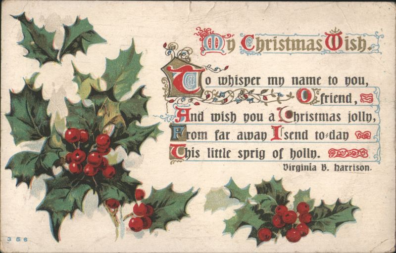 My Christmas Wish Poem with Holly Branches Virginia B. Harrison.