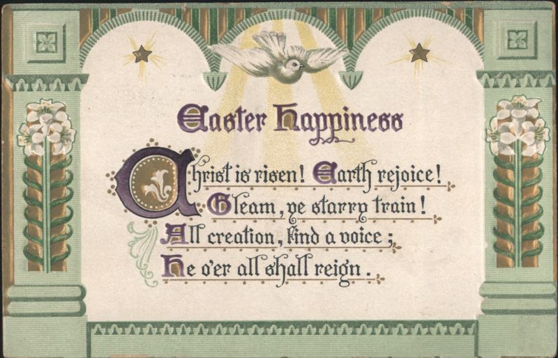 Easter Happiness Greeting with Dove, Stars, and White Flowers
