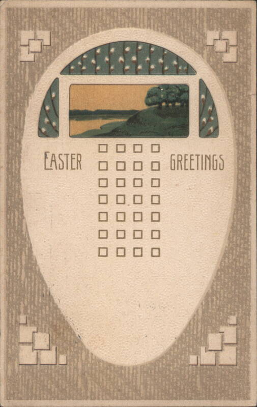 Easter Greetings with Pussy Willows and Landscape Scene