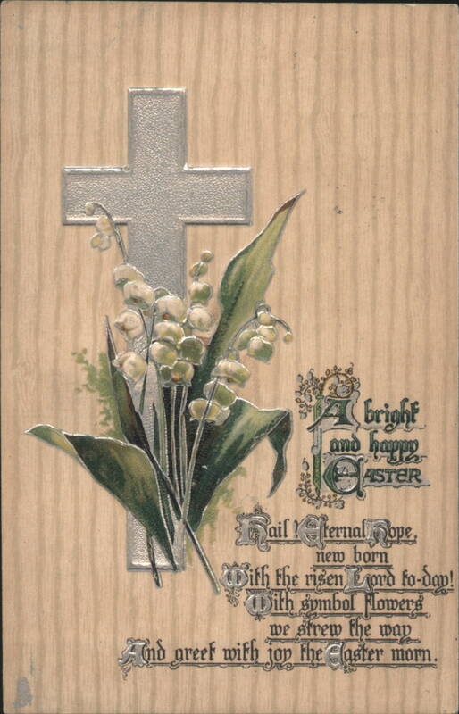 Easter Cross with Lily of the Valley Flowers and Religious Poem