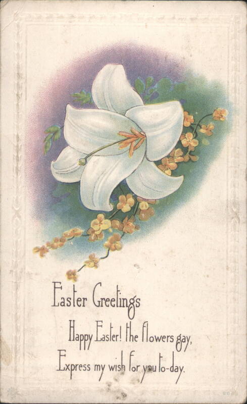 Easter Greetings with White Lily and Yellow Flowers