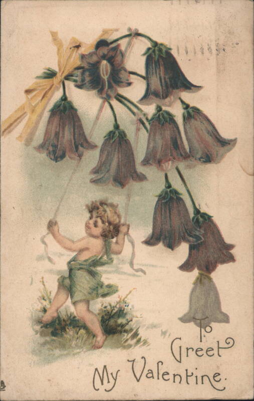 Cherub with Bell Flowers, To Greet My Valentine Cupid