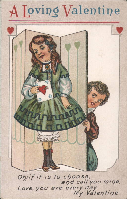 A Loving Valentine with Girl Holding Heart & Boy Peeking from Screen