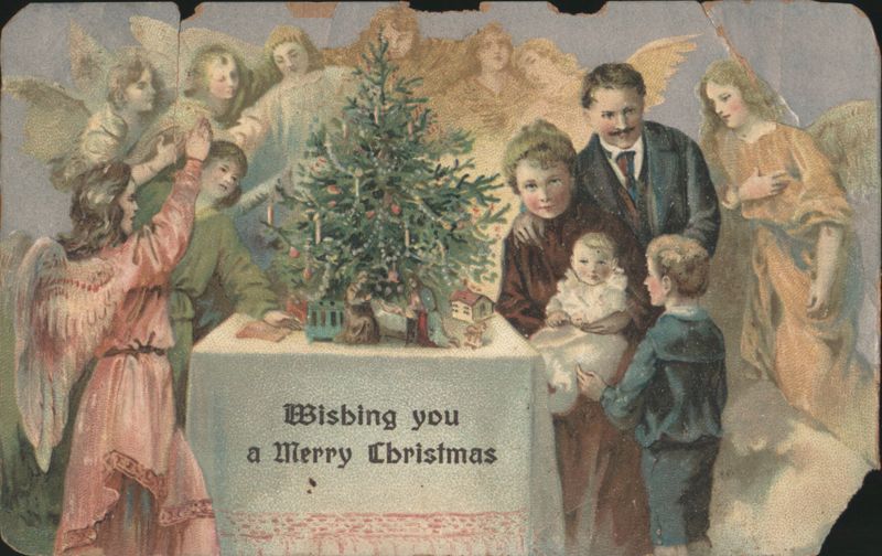 Wishing You a Merry Christmas with Family, Angels, and Tree