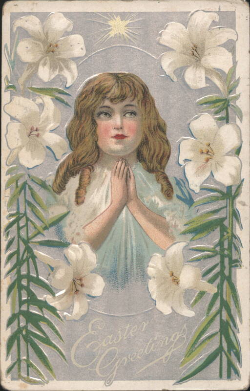 Easter Greetings Praying Girl with Lilies With Children