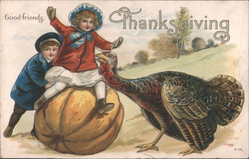 Thanksgiving Children with Pumpkin and Turkey