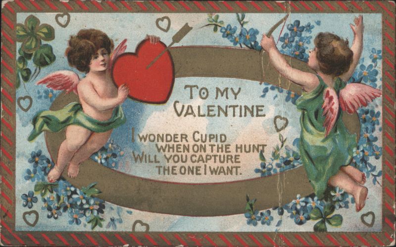 To My Valentine with Cherubs and Red Heart Cupid