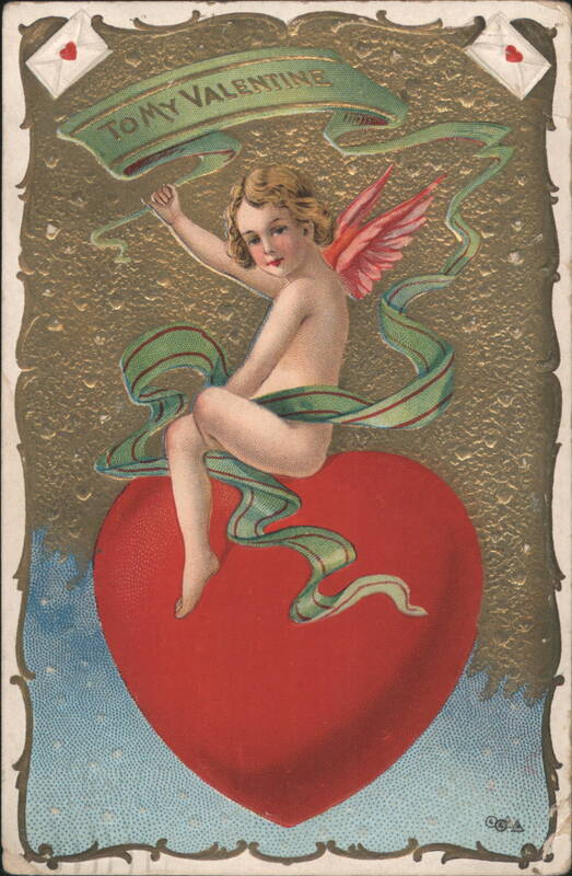 Cherub on Red Heart with 'To My Valentine' Banner, 1912