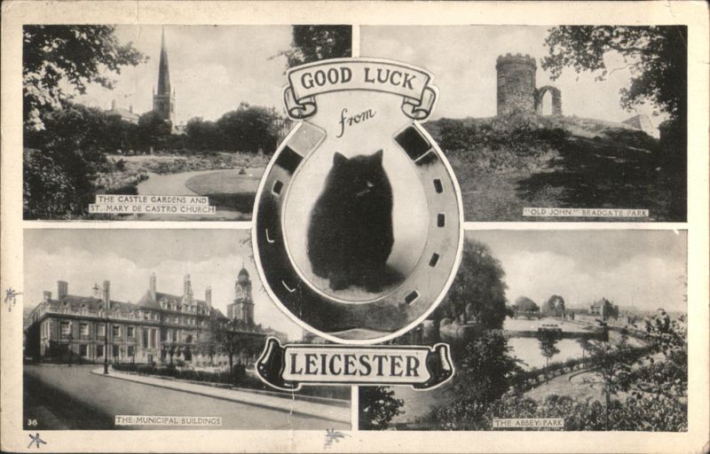 Good Luck from Leicester with Black Cat & City Landmarks England