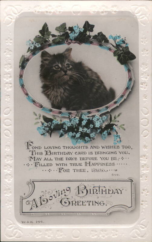 Fluffy Tabby Cat in Floral Frame, A Loving Birthday Greeting