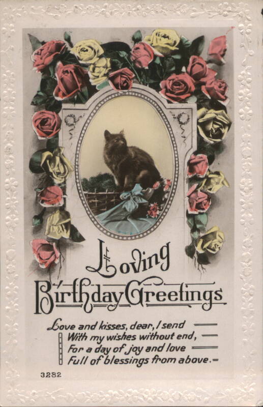 Loving Birthday Greetings with Cat and Roses Cats
