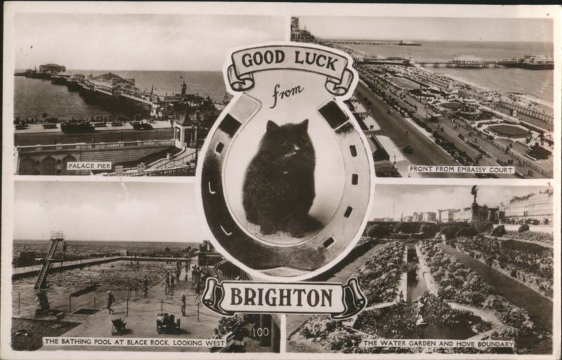 Good Luck from Brighton with Black Cat and City Landmarks England