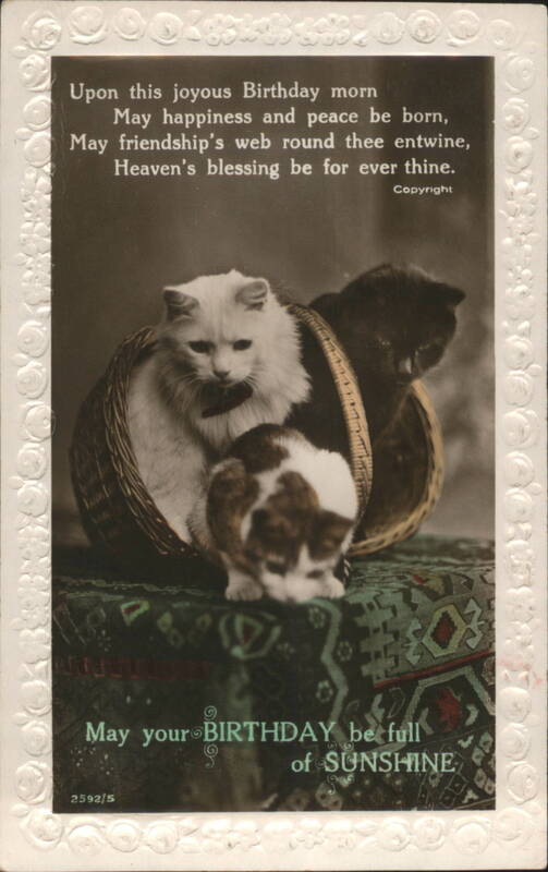Birthday Greeting with Three Cats in Baskets
