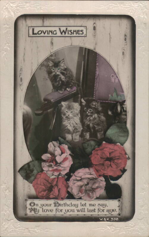 Loving Wishes Birthday Card with Kittens and Flowers