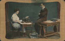 Man and Woman with Typewriter, 'You Say Some Things She Likes Much Better' Postcard