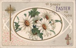 A Happy Easter to You Greeting with Daisies and Cross Postcard