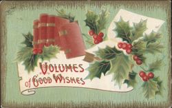 VOLUMES of Good WISHES with Books and Holly Postcard