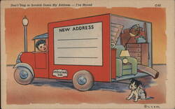 Comic Moving Truck with New Address Sign and Dog Postcard