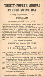 Thirty-Fourth Annual Purdue Swine Day Program, West Lafayette, Indiana 1954 Postcard