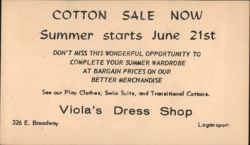 Viola's Dress Shop Cotton Sale, Logansport, Indiana Postcard