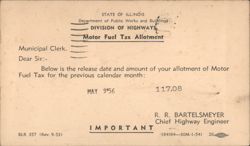 Illinois Division of Highways Motor Fuel Tax Allotment Notice Postcard
