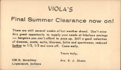 VIOLA'S Final Summer Clearance Sale, Logansport, IN Postcard