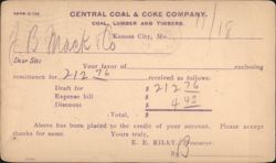 Central Coal & Coke Company Remittance Advice, Kansas City, MO Postcard