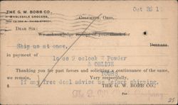 G. W. Bobb Co. Wholesale Grocers Business Communication, Columbus, OH Postcard