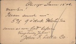 Order for 595 Wash Tea from John F. Lalla Co., Chicago Postcard