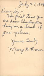 Handwritten Request for Gas to Royal Hardware, Royal Center, IN Postcard