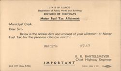 1956 Springfield IL Motor Fuel Tax Allotment Postcard Postcard