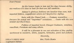 Viola's Dress Shop Fall Fashions Advertisement Logansport IN Postcard