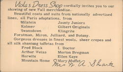 Viola's Dress Shop Fall Merchandise Invitation, Logansport IN Postcard