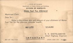Illinois Division of Highways Motor Fuel Tax Allotment 1955 Postcard