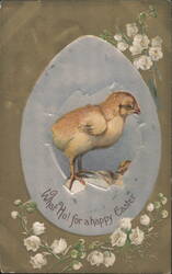 Chick Hatching from Egg, Lily of the Valley, Happy Easter Greeting Postcard