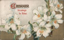 Easter Lilies with 'Blessings Be Thine' Greeting Postcard