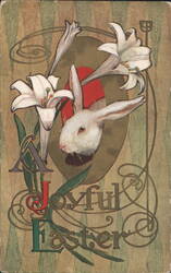 A Joyful Easter with White Rabbit and Lilies, Art Nouveau Style Postcard
