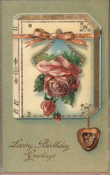 Loving Birthday Greetings with Roses, Book, and Sentimental Charm Postcard