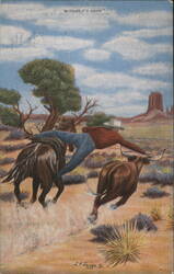 Cowboy Steer Wrestling Without a Rope by L.H. Larsen Postcard
