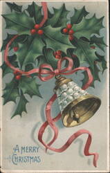 Holly, Berries, Bell, and Ribbon for Christmas Greeting Postcard