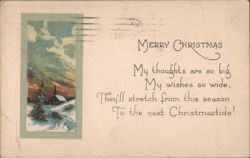 Christmas Winter Scene with Church and Pine Trees Postcard