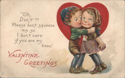 Comic Valentine's Day Children Embracing, 'Don't Squeeze Me' Postcard