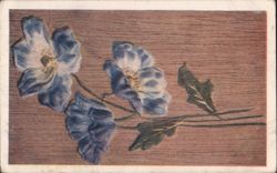 Blue Flowers on Wood Grain Background, 1909 Postcard