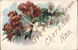 Greetings from Cherokee, Kansas with Colorful Flower Bouquet Postcard
