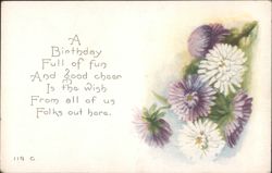 Birthday Greeting with Poem and Aster Flowers Postcard