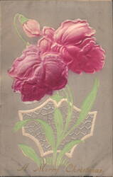 A Merry Christmas with Embossed Pink Flowers Postcard